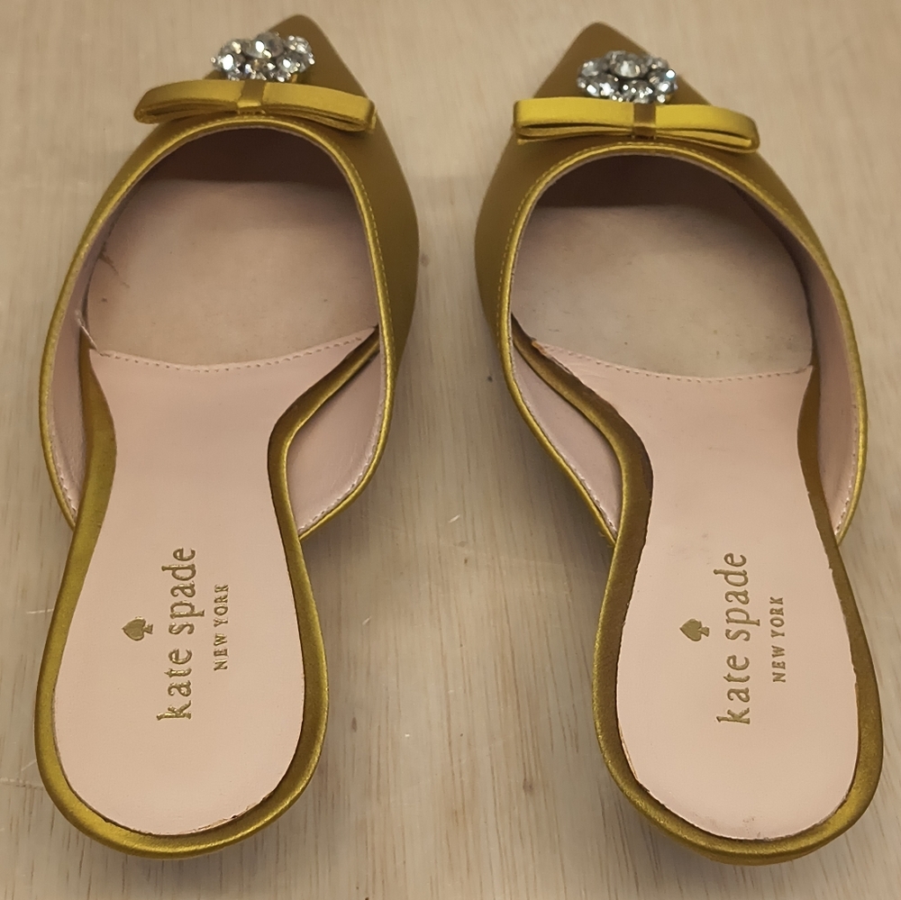 Kate Spade Darlene Yellow Satin Bow Jewel Pointed Toe Kitten Heel Mules Size 8 - Picture 5 of 12